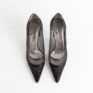 SOLD— Chanel Black Satin Mesh Heels